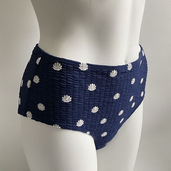 & Other Stories Bikini Size 6 Blue Shell Print High Waisted Swim Bottom - Picture 10 of 12